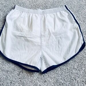 Vintage 80s Running Shorts Tapered Shorts Adult Size XL 40-42 White Blue Stripe